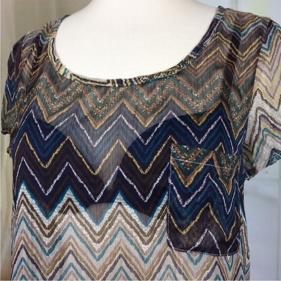 Blu Pepper Sheer Chevron Short
Sleeved Blouse M - Picture 2 of 5